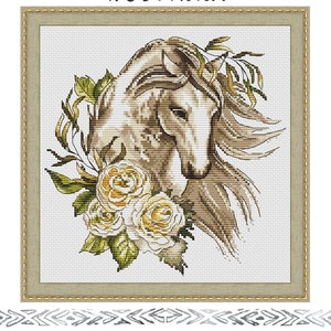 Horse and flowers PDF cross stitch pattern - Horse counted pdf chart - Horse embroidery chart - Roses cross stitch chart