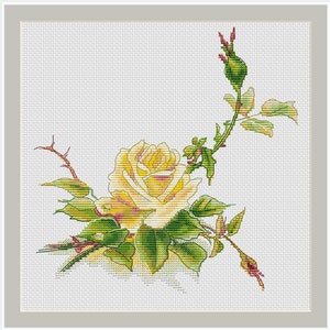 Yellow rose cross stitch pattern - PDF Modern cross stitch - Yellow Flower cross stitch - Small bouquet embroidery chart