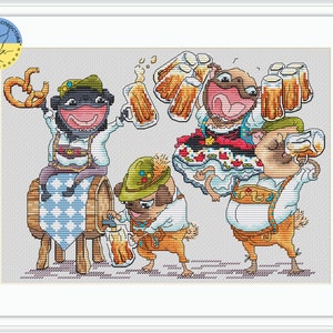 Oktoberfest pugs PDF cross stitch pattern dogs - Beer Lover Gift - Pets pattern - Funny dog chart - Bavarian style cross stitch
