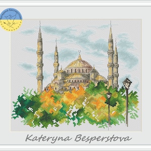Autumn in Istanbul  the Blue Mosque PDF cross stitch patterns - Istanbul counted cross stitch - Istanbul City Scene - Mosque cross stitch