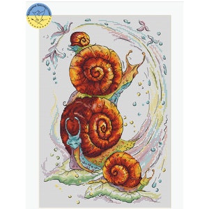 Snail Family PDF cross stitch pattern - Funny Snail counted cross stitch - Cute Snail embroidery