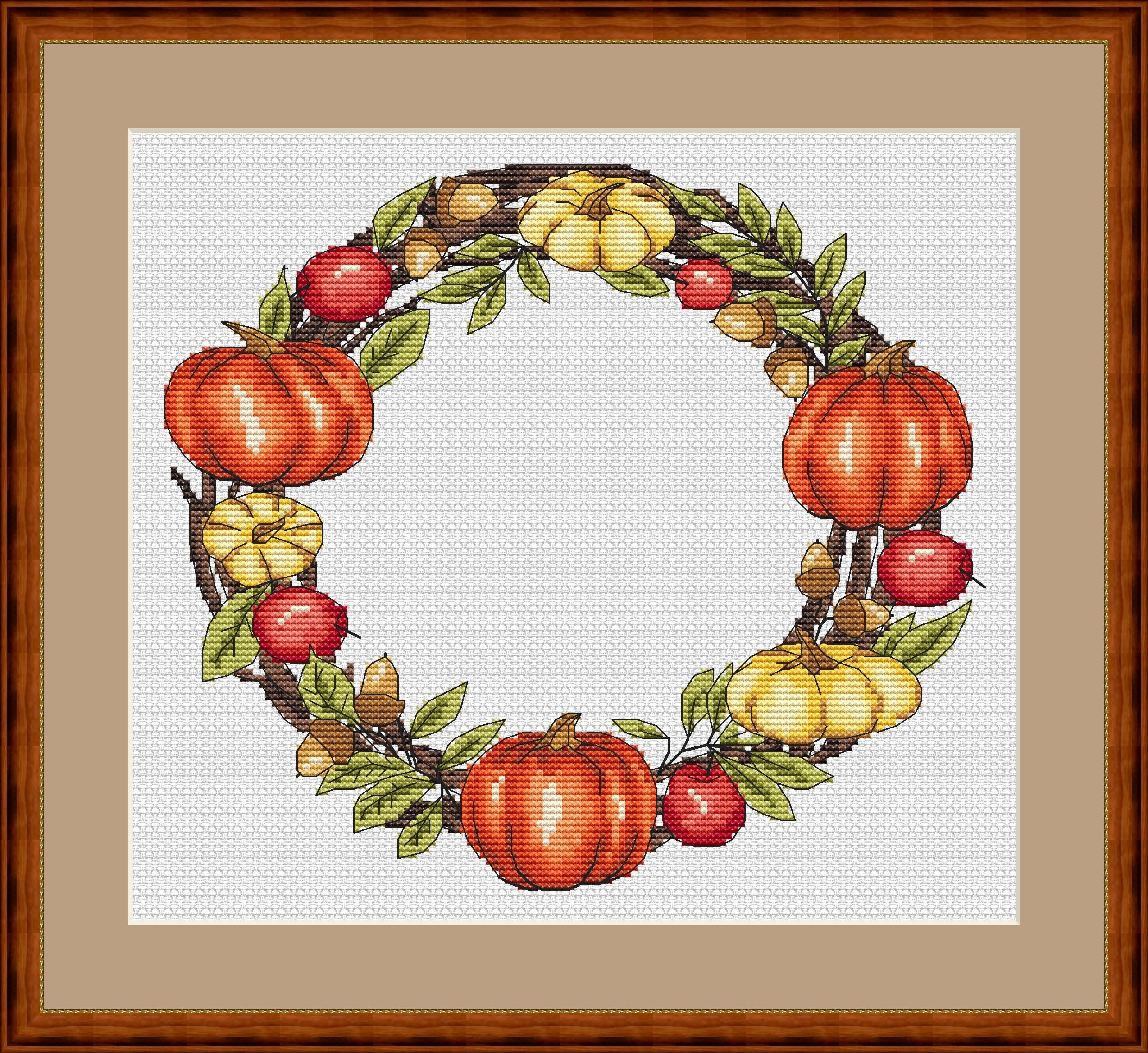 Autumn Harvest Wreath PDF Cross Stitch Pattern - Pumpkins - Golden ...