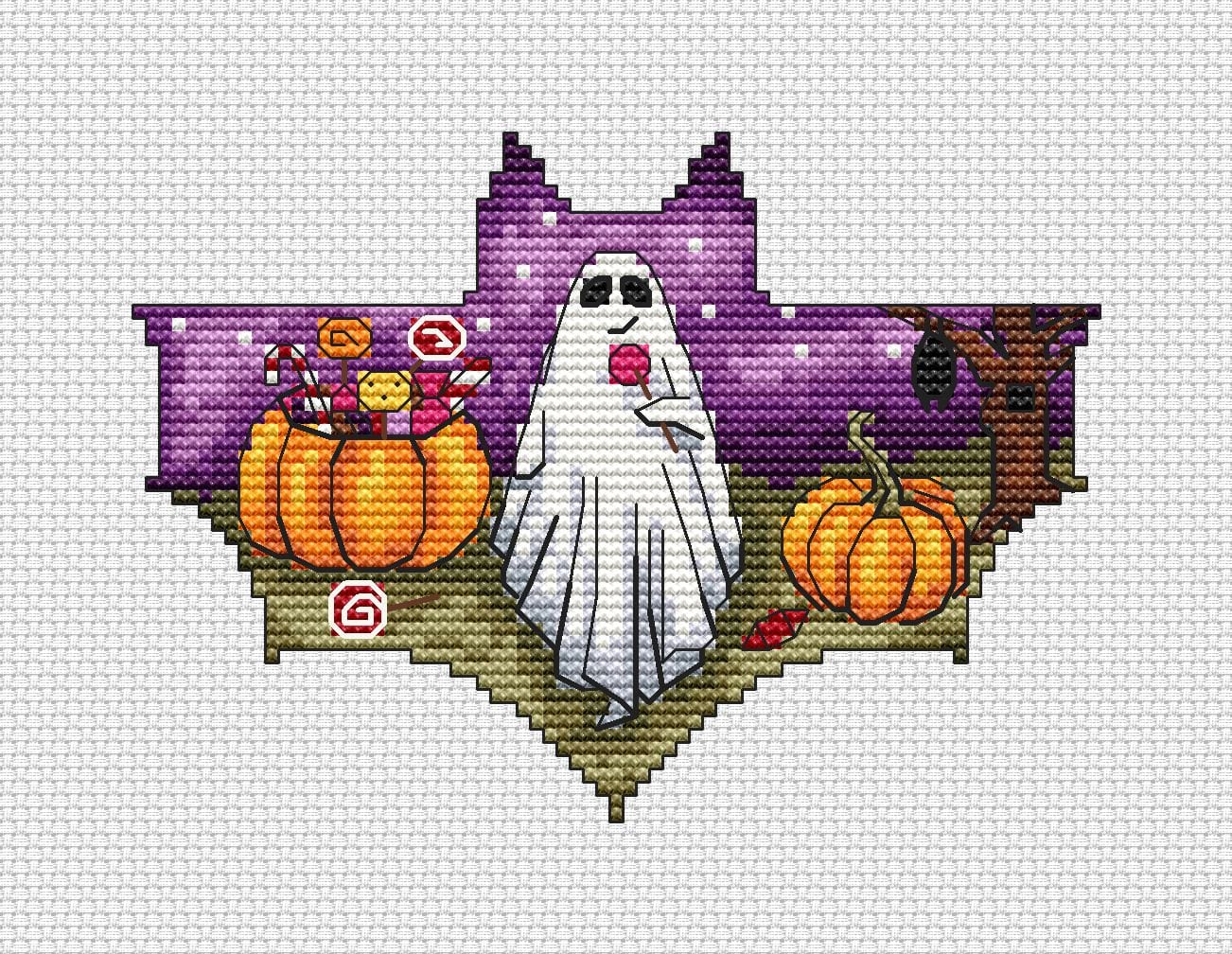 Halloween PDF Cross Stitch Pattern - Cute Ghost - Pumpkin Chart ...