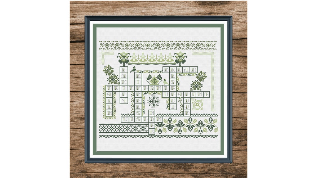 Crossword Sampler Folk Ornament Cross Stitch Pattern Counted Cross