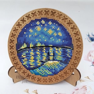 Tiny PDF cross stitch pattern - Starry night over the Rhone van Gogh embroidery - Miniature counted pdf chart  Mini pattern Vincent van Gogh