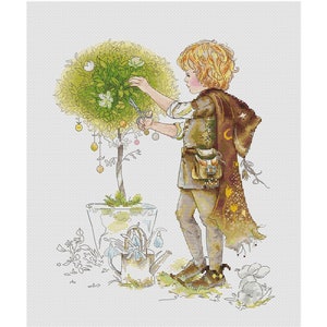Little Gardener PDF cross stitch - Cute Boy embroidery - Little Boy Counted pdf chart - Cross stitch for son
