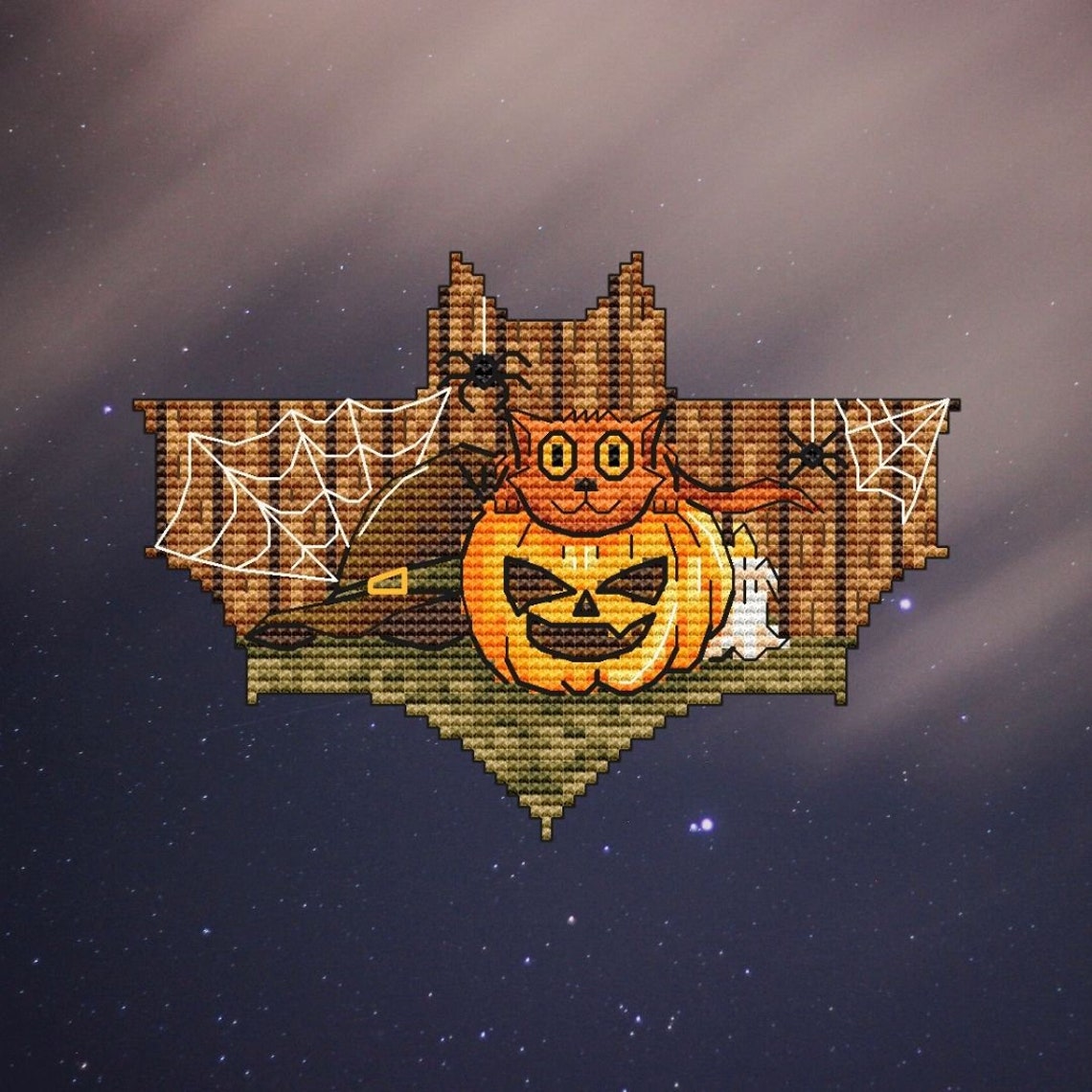 Halloween - PDF Cross Stitch Pattern - Jack O Lantern - Witchy Cat ...