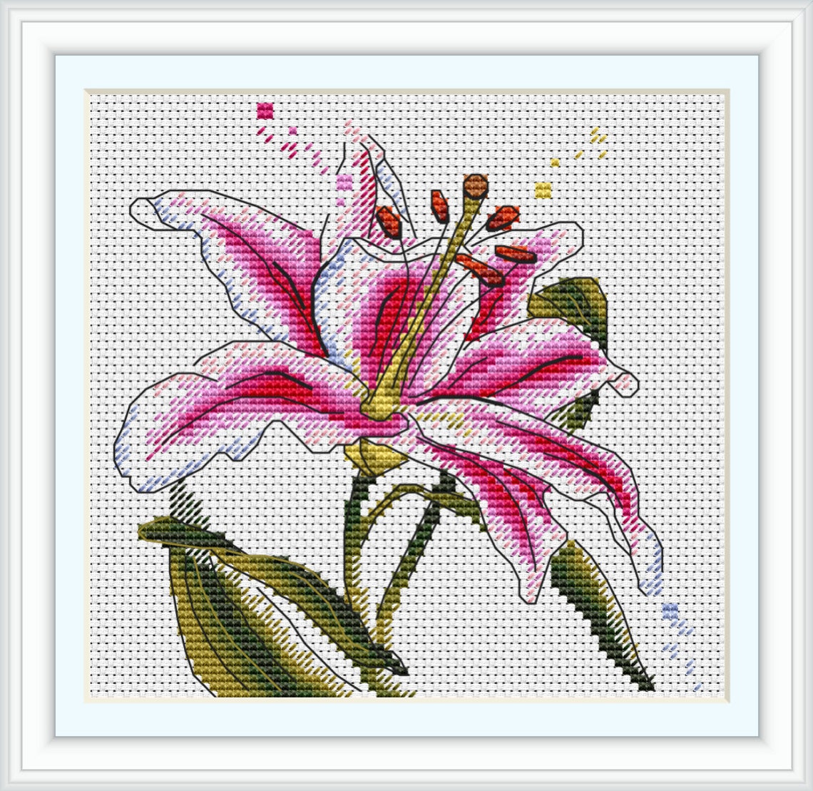 Watercolor Pink Lily PDF Cross Stitch Pattern | Etsy