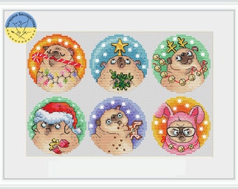 Christmas pugs - PDF cross stitch pattern dogs - Dog Lover Gift - Pets - Funny dog chart