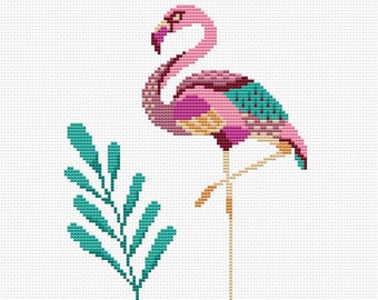 Pink flamingo PDF cross stitch pattern - Flamingo counted cross stitch - Flamingo cross stitch - Simple easy bird pattern