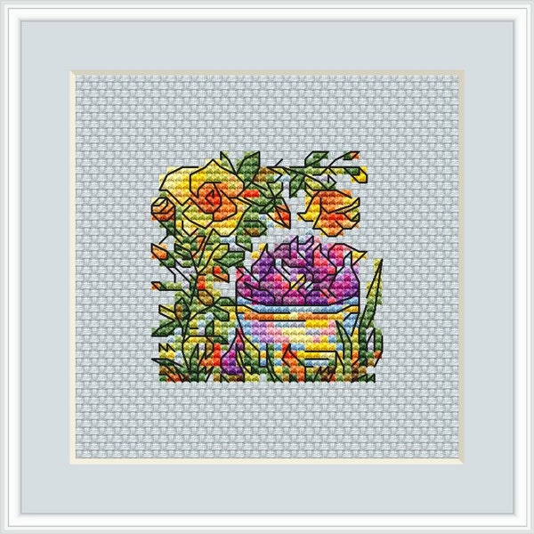 Garden miniature PDF cross stitch pattern - Sampler Gardener counted cross stitch - Mini patterns cross stitch - Roses and figs