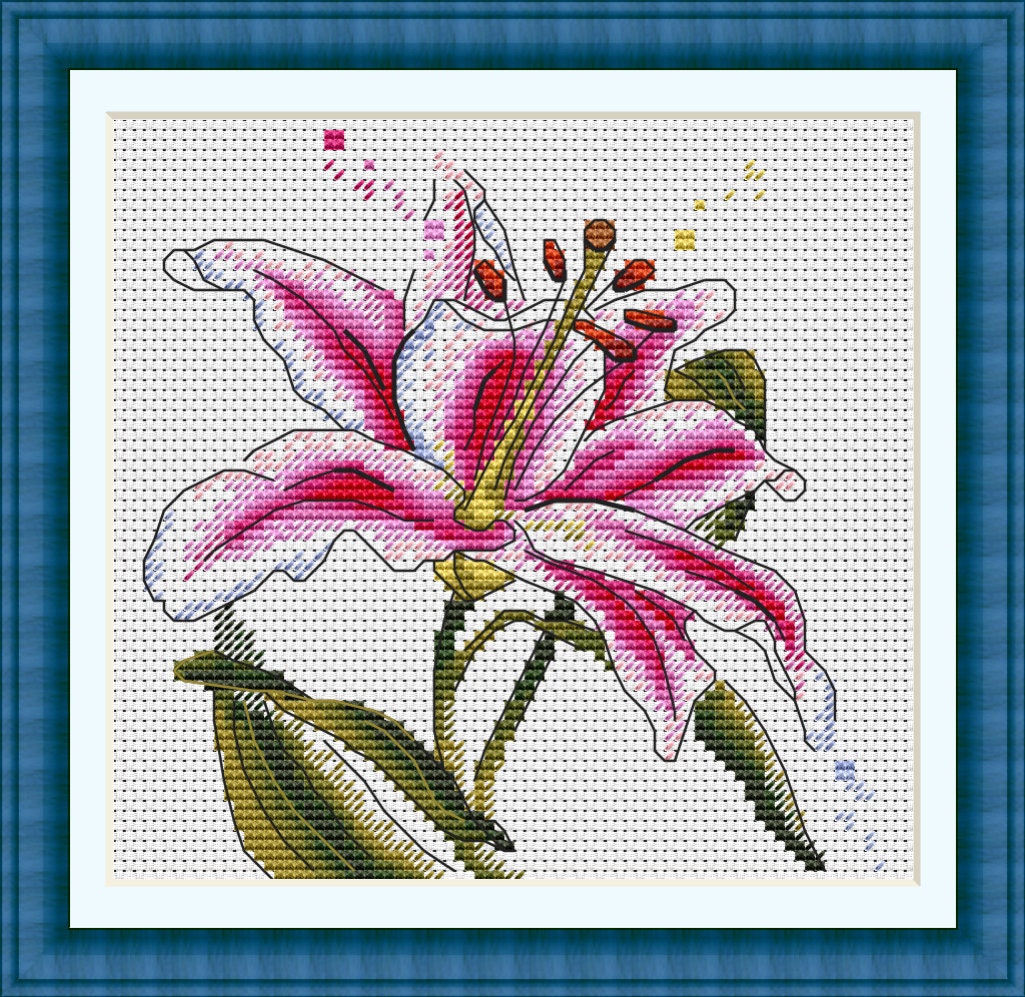 Watercolor Pink Lily PDF Cross Stitch Pattern - Etsy