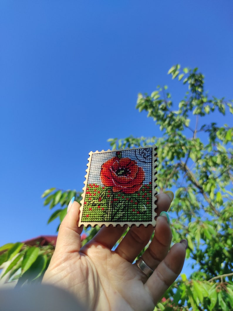 Poppy Flower Flower PDF Cross Stitch Pattern - Post Stamp Embroidery ...