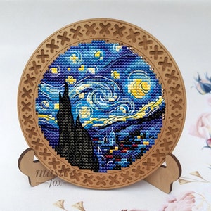 Tiny PDF cross stitch pattern - The Starry Night van Gogh embroidery - Miniature counted pdf chart  Mini pattern Vincent van Gogh