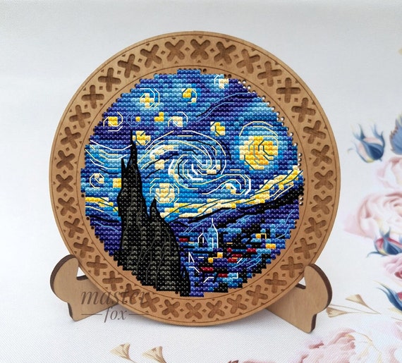 Tiny PDF Cross Stitch Pattern The Starry Night Van Gogh Embroidery.