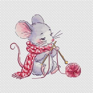 Cute Mouse Knitter - PDF cross stitch mice pattern  Mouse collection Cross Stitching Animals Embroidery Baby Motif