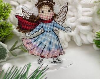 Weihnachten Blauer Engel PDF Kreuzstich Stickmuster Engel - Engel Mädchen Stickvorlage - Engel Baby Mädchen Engel klein - Stickmuster für Plastic canvas