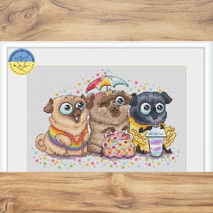Waiting for the parade PDF cross stitch pattern - Dog Lover Gift - Pets - Watching TV - Happy Birthday counted pdf chart - Holiday Party
