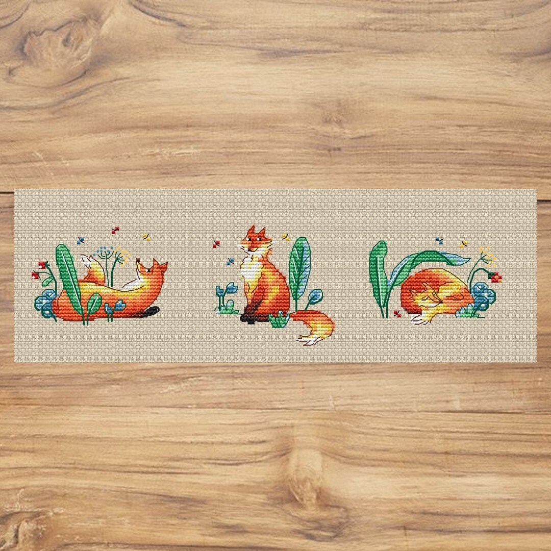 Three Little Foxes PDF Cross Stitch Pattern Cute Fox Counted