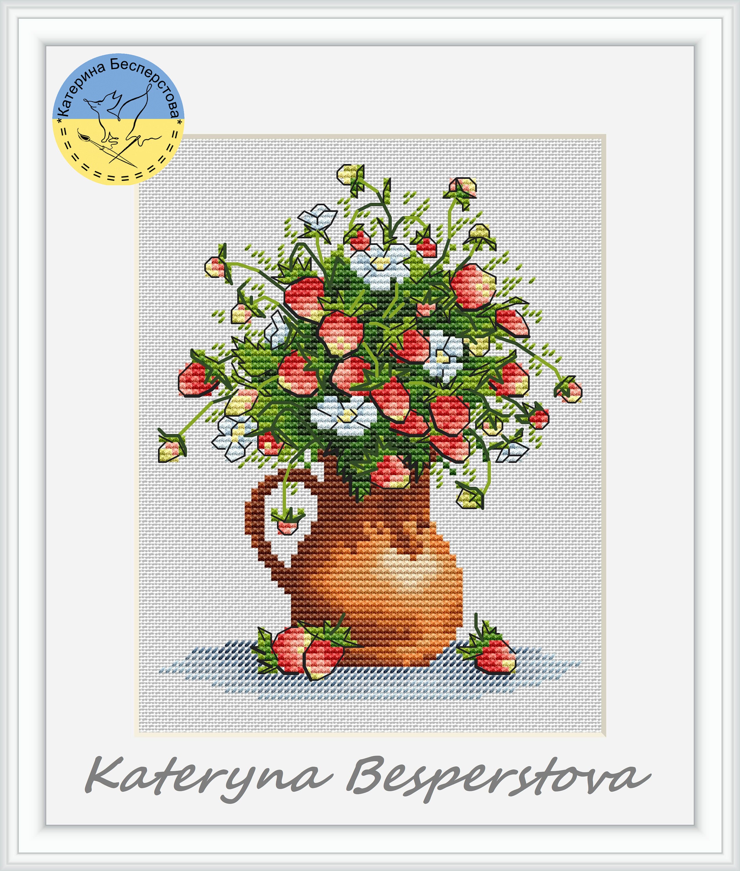アトリエGG   Mary(summerflower)  19½ Summer in a Jug PDF Cross Stitch Patterns - Strawberry Cross