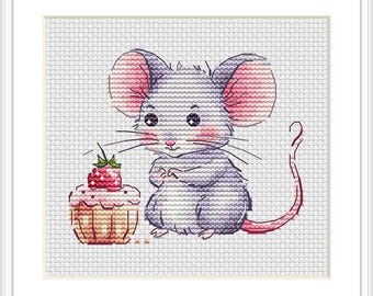 Mouse and cake PDF cross stitch pattern  Cute Little mouse collection Cake Cross Stitching Animals Embroidery Decor Baby Motif