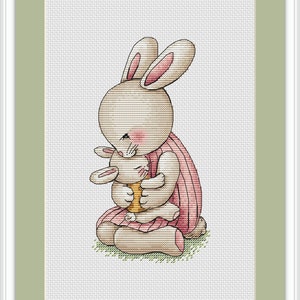 Mothers Love PDF cross stitch pattern - Bunny mother counted cross stitch pattern - Rabbit cross stitch - Mother day gift - Mother and child