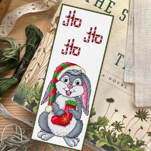 Marque-page festif SAL / Card Bunny - Marque-page PDF Cross Stitch Pattern - Noël - Nouvel An - Marque-page - Cadeau pour lecteur et amateur de livres