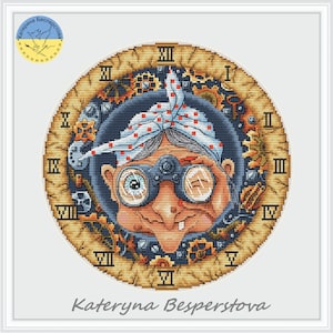 Funny Witch PDF cross stitch pattern - Clock cross stitch - Cute Witch counted pdf chart - clock embroidery pattern