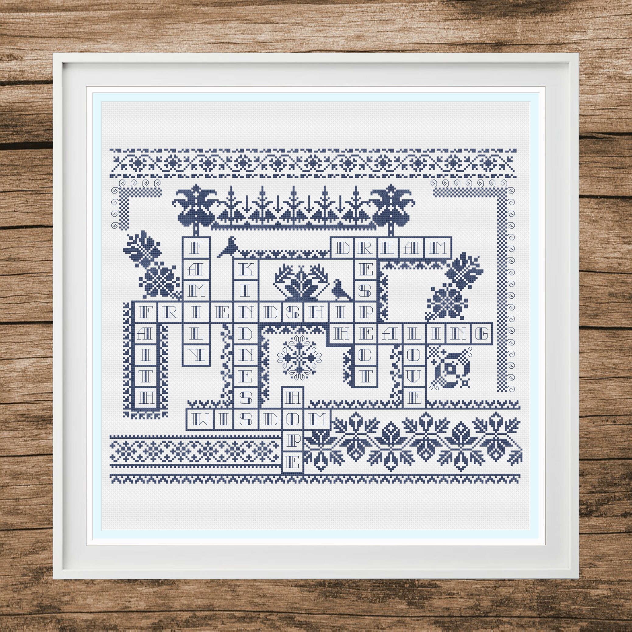 Crossword Sampler Folk Ornament Cross Stitch Pattern Etsy