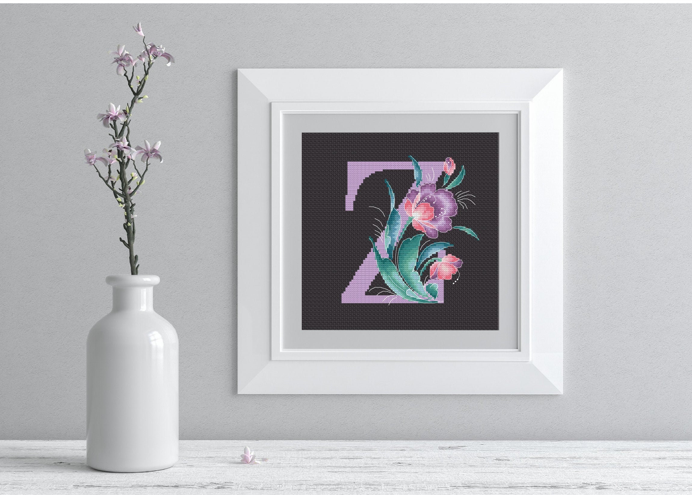 Floral Letter Z - Folk Pdf Cross Stitch Pattern - Flower