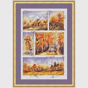 Autumn Story (2 Optionen enthalten) PDF Kreuzstichmuster - Nadelspitzenmuster Stickmuster druckbar - Herbstsaison Fenster Landschaft