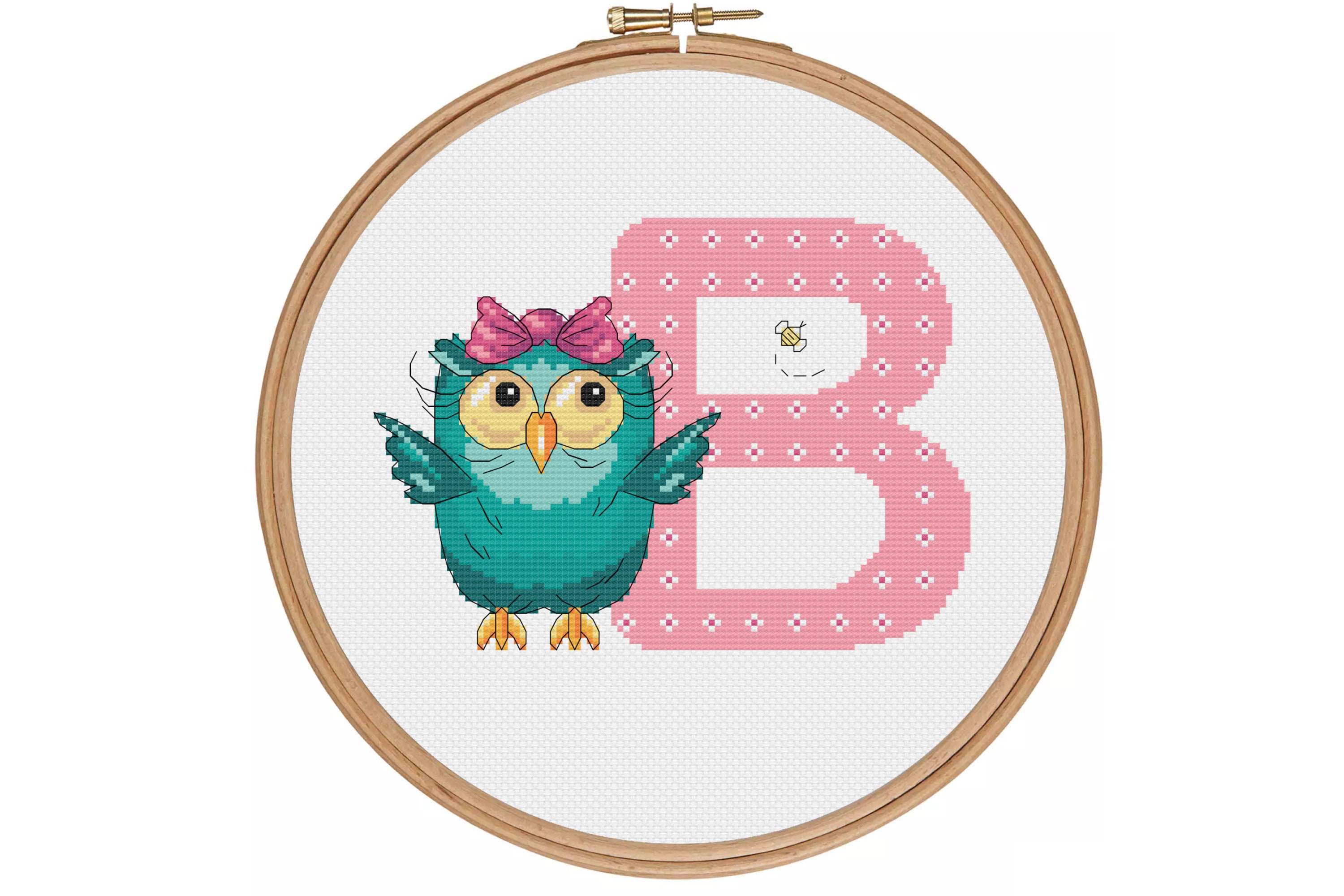 Owl Children Monogram Letter B Pdf Cross Stitch Pattern Etsy