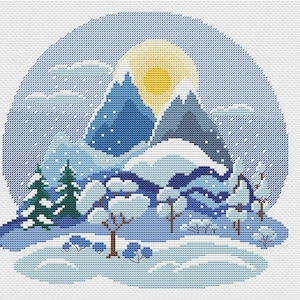 Winter Four Seasons Landscape PDF cross stitch pattern - Winter cross stitch - 4 Seasons counted pattern - Nature embroidery pdf chart