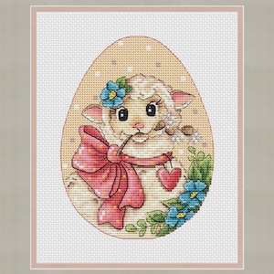 Happy Easter PDF cross stitch pattern - Easter lamb counted cross stitch - Easter sheep embroidery pdf - Easter eggs chart