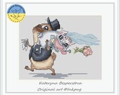 Pugs wedding PDF cross stitch pattern - Honey moon present counted chart - Dog Lover Gift - Pets - Funny dogs - Cute pugs