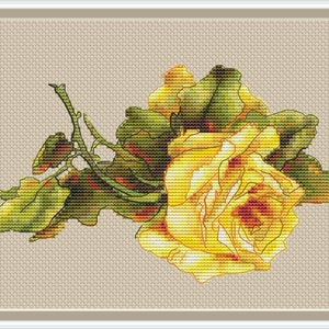 Sunny Yellow Rose cross stitch pattern - PDF cross stitch yellow flower - Yellow Rose embroidery chart