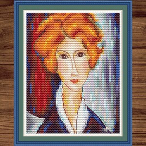 Tiny PDF cross stitch pattern - Portrait of a Woman embroidery - Miniature counted pdf chart  Mini pattern Amedeo Modigliani