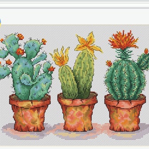 Patrón punto de cruz cactus PDF Punto de cruz moderno - Plantas suculentas - Punto de cruz flor de cactus