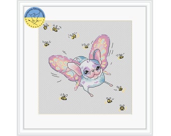 Fairy dog with PDF cross stitch pattern - Fairy Princess counted cross stitch - White Pug embroidery pdf - Cute Funny Pug cross stitch