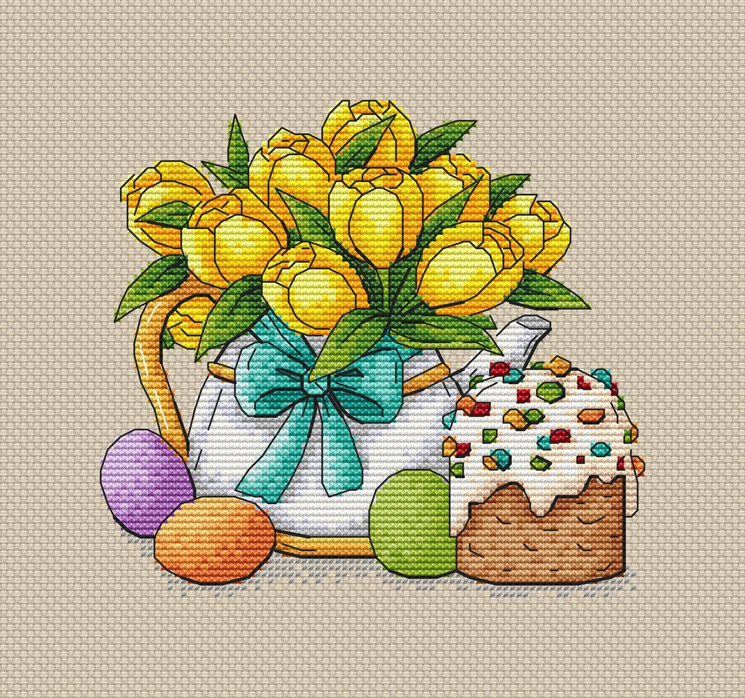 Happy Easter PDF Cross Stitch Pattern - Easter Tulips Counted Cross ...