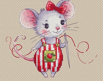 Cute Little sewing mouse - PDF cross stitch mice pattern  Mouse collection Cross Stitching Animals Embroidery Baby Motif