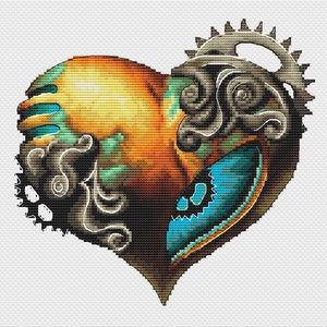 Steampunk Heart PDF Cross Stitch Pattern - Steampunk Love Counted ...