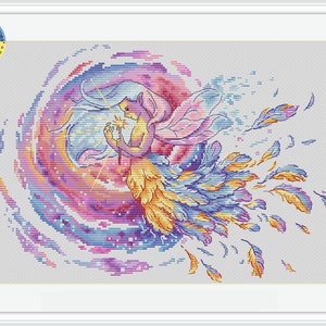 Wish fulfillment Fairy & candle PDF cross stitch pattern - Fairy Princess counted cross stitch - Fantasy embroidery pdf - Watercolor chart