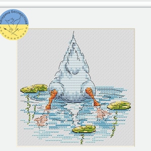 Funny duck PDF cross stitch pattern - Duck in water counted cross stitch - Funny tail embroidery chart