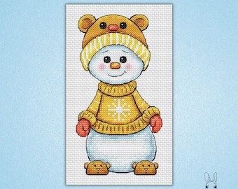 Bear from Snowman Collection - PDF cross stitch pattern - Little Cute Snowman - design for plastic canvas - Christmas tree decoration