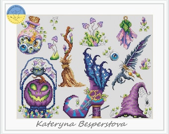 Halloween Witch sampler PDF cross stitch pattern - Halloween cross stitch chart - witch cross stitch - witch stuff cross stitch