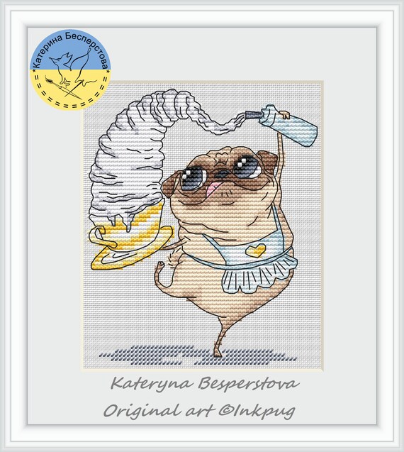 Pug Chef - PDF cross stitch pattern dog culinary expert - Dog Lover Gift - Pets - Funny dog cooking chart