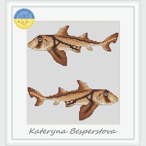 Port Jackson requins de Sydney PDF motif de point de croix - point de croix requin - cadeau pour les pêcheurs - broderie requin tableau PDF