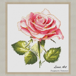 Pink Rose cross stitch pattern - PDF Modern cross stitch - Flower cross stitch - Rose embroidery chart