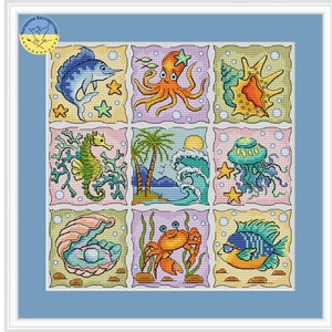 Patrón de punto de cruz Sea Sampler PDF - Punto de cruz de animales lindos del océano - Pequeño mini gráfico pdf - Patrón PDF descargable de criaturas marinas